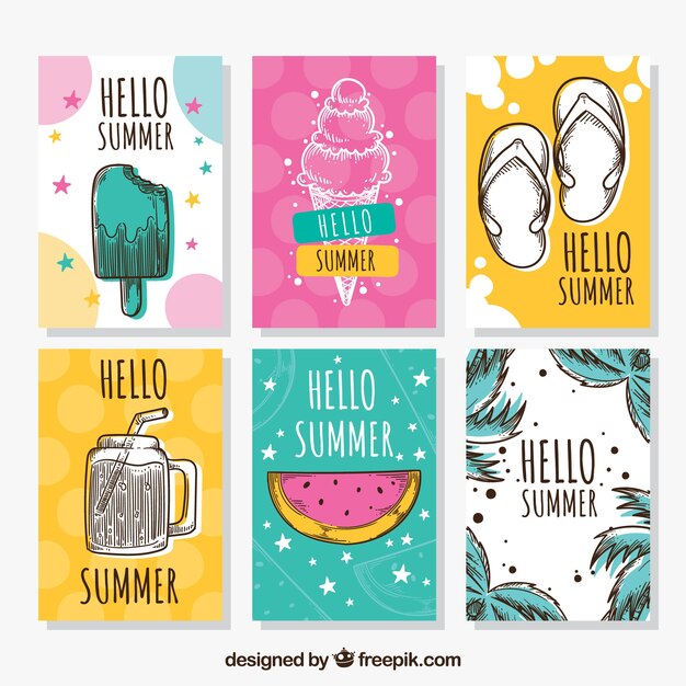 Free Vector set of summer cards with holiday elements