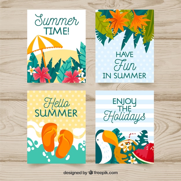 Free vector set of summer cards with plants and flowers