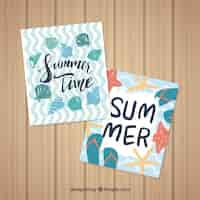 Free vector set of summer cards with seashells