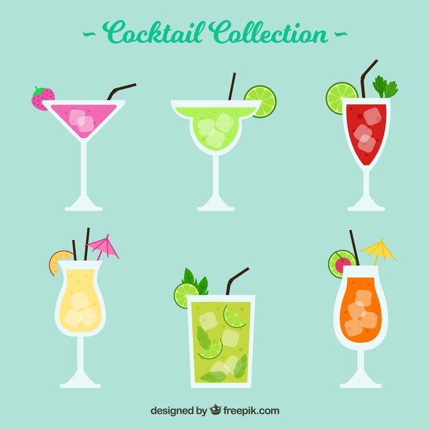 Set of summer drinks in flat design