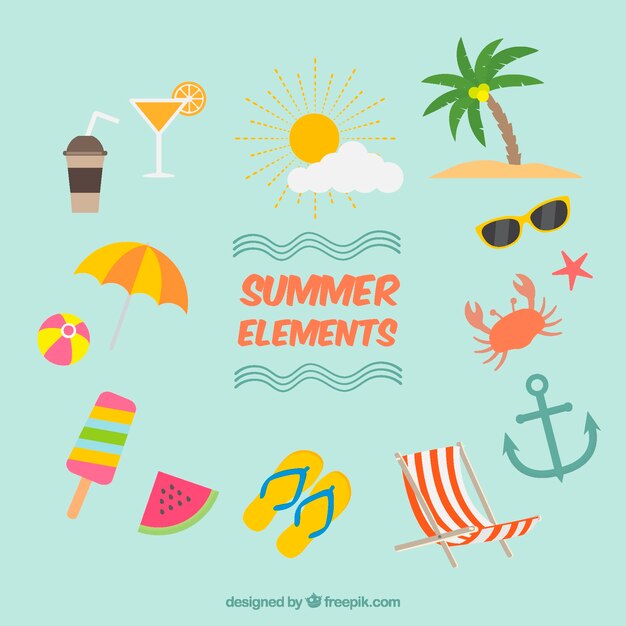 Set of summer elements in flat design