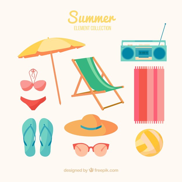 Set of summer elements in flat style