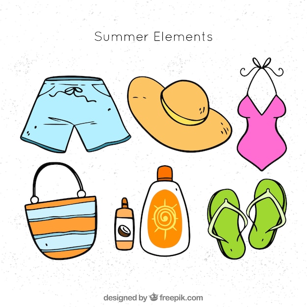 Free Vector set of summer elements in hand drawn style