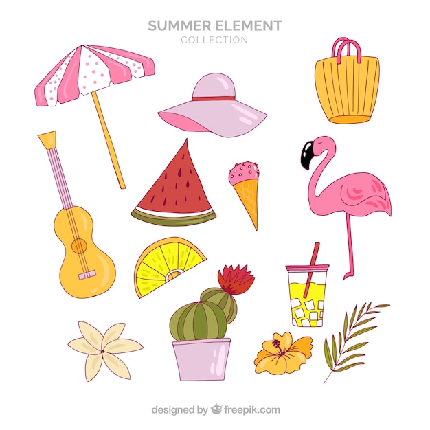 Free Vector set of summer elements in hand drawn style