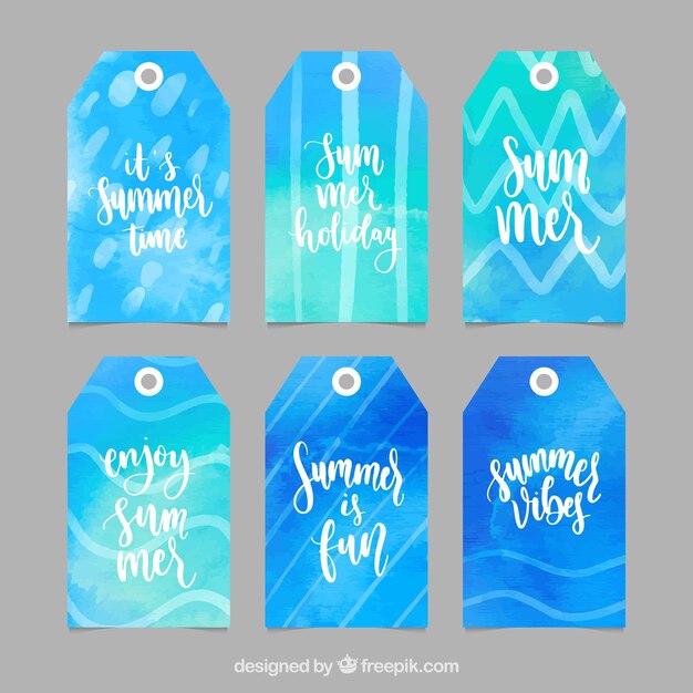 Set of summer labels with beach elements in hand drawn style