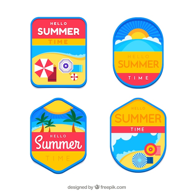 Set of summer labels with beach elements in hand drawn style