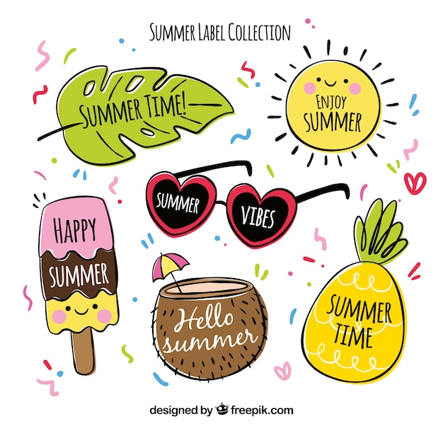 Free Vector set of summer labels with beach elements