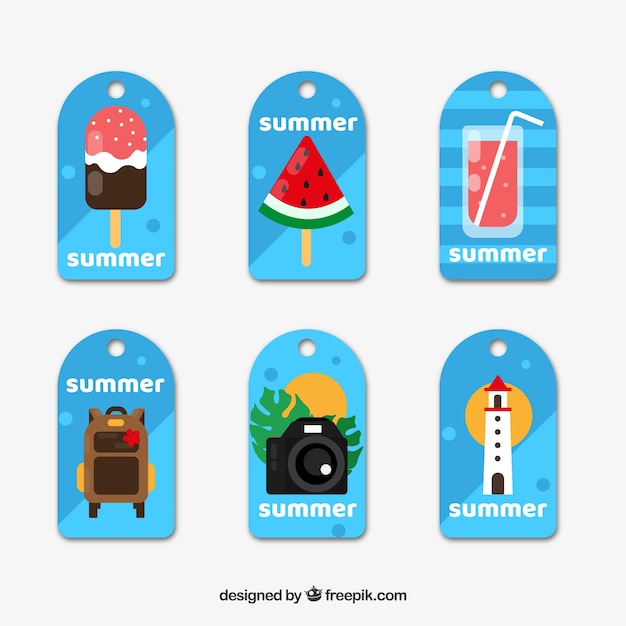 Free Vector set of summer labels with beach elements