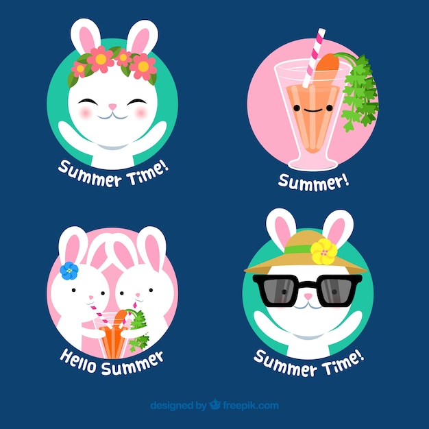 Set of summer labels with cute rabbits