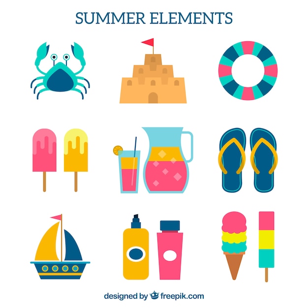 Free Vector set of summer objects with fantastic colors