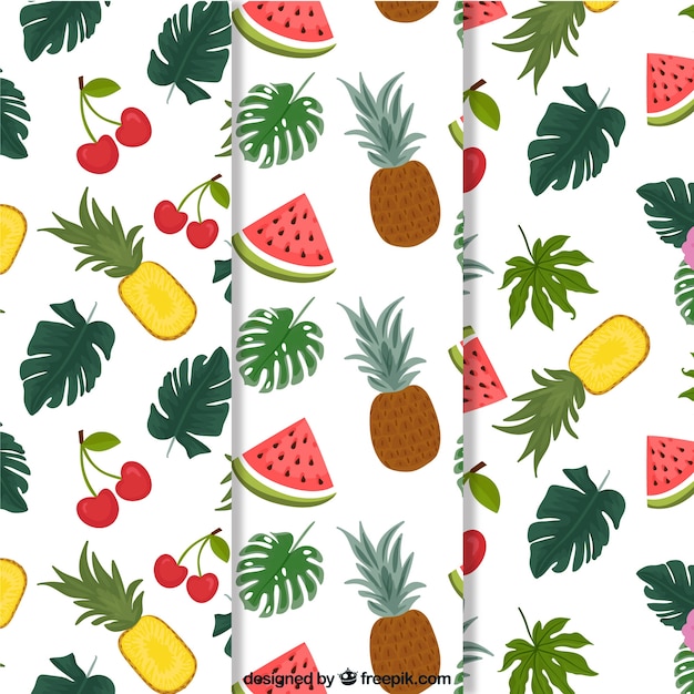 Set of summer patterns with beach elements in hand drawn style