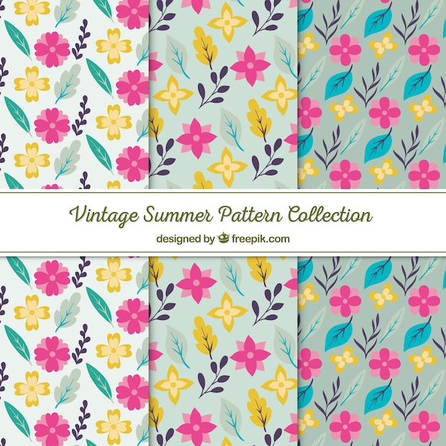 Set of summer patterns with beach elements in vintage style