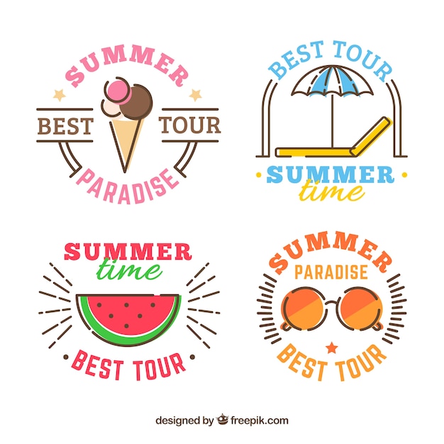 Free vector set of summer sale labels with beach elements