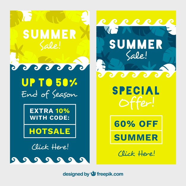 Set of summer sales banners in flat style