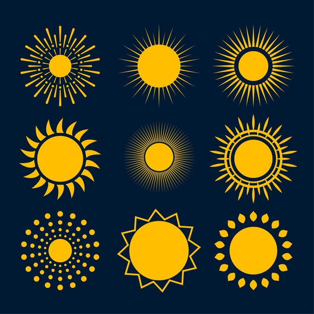 Set of sunny full sun with different rays style