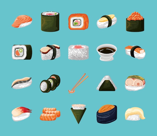 set of sushi food japanese