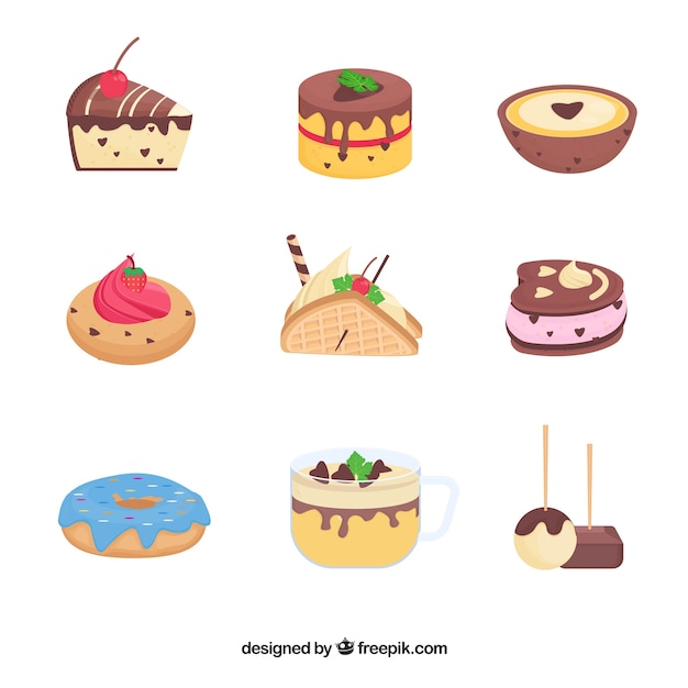 Free Vector set of sweet desserts in flat style