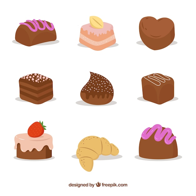 Set of sweet desserts in flat style