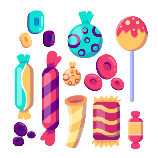 Set of sweets hard candy and bar candy cane lollipop peppermint Vector illustration