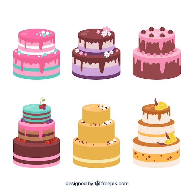 Set of tasty birthday cakes