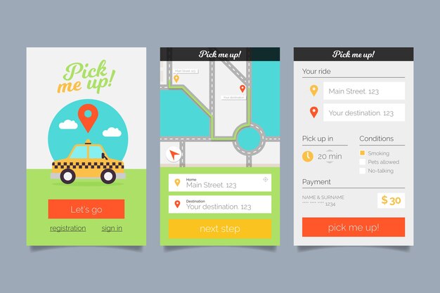 Set of taxi app interface