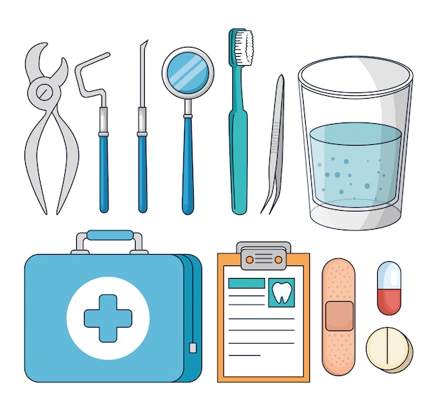 Set teeth equipment to dentistry medicine treatment