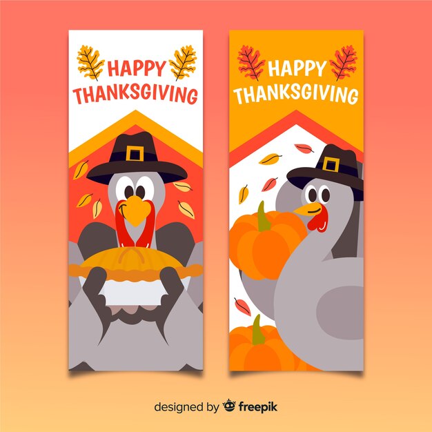 Set of thanksgiving day hand drawn banners