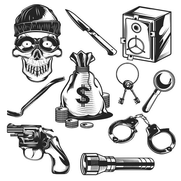 Free Vector set of thief elements