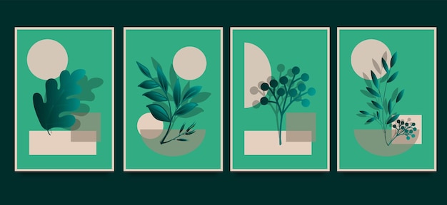 Free Vector a set of three abstract minimalist aesthetic floral illustrations