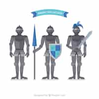 Free vector set of three armor in flat design