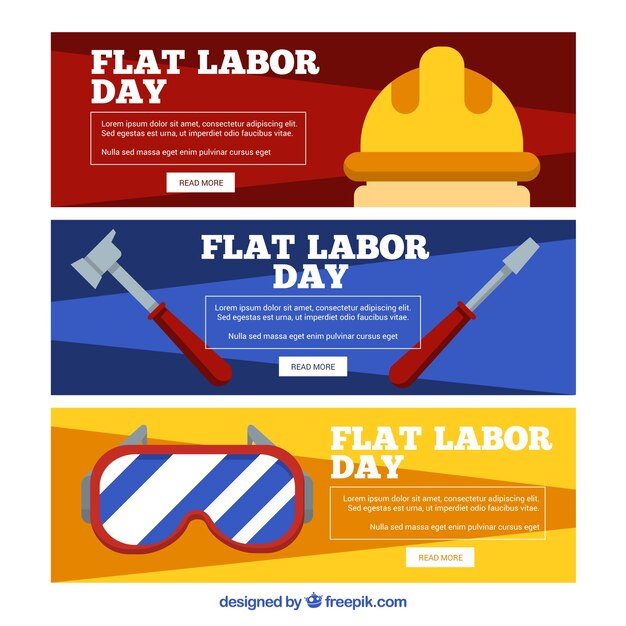 Set of three banners labor day with materials