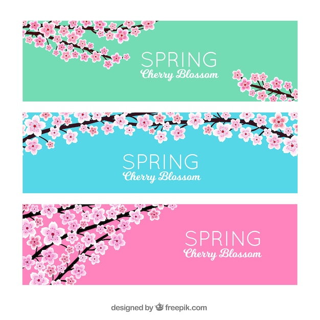 Free Vector set of three banners with flowers