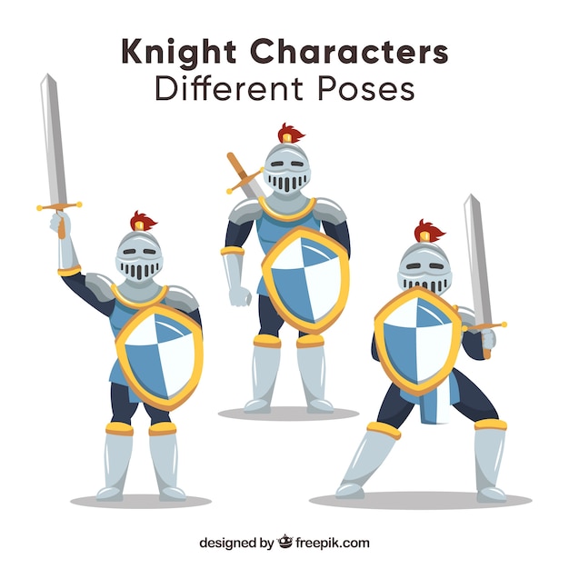 Free Vector set of three characters with armor and shields