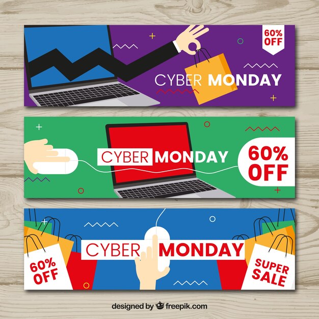 Set of three cyber monday banners