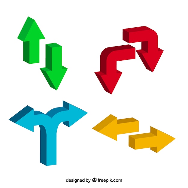 Free Vector set of three-dimensional color arrows