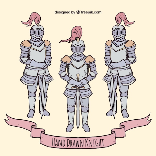 Free Vector set of three hand drawn armor