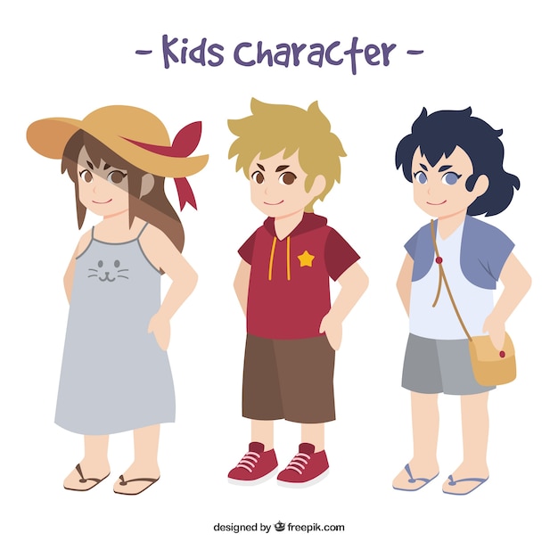 Free Vector set of three kid characters