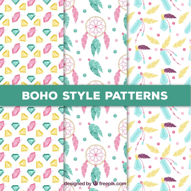 Set of three patterns with colored boho elements