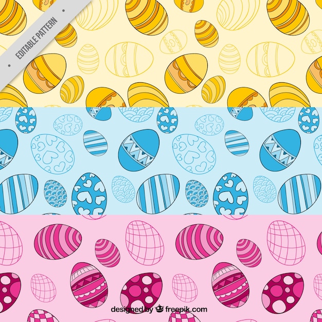 Free vector set of three patterns with easter eggs