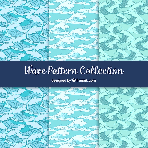 Free Vector set of three patterns with hand-drawn waves