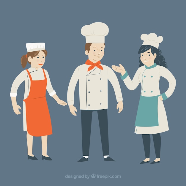 Set of three smiling cooks