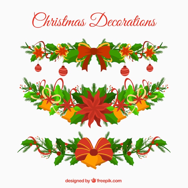 Free Vector set of three vintage christmas garlands