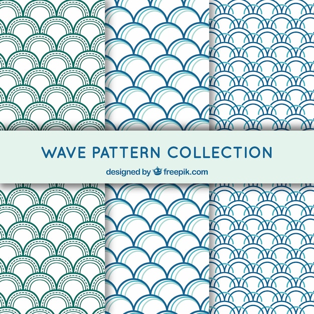 Free Vector set of three wave pattern with semicircular forms