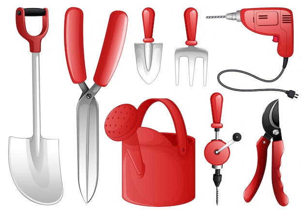 Free Vector set of tools and equipments in red