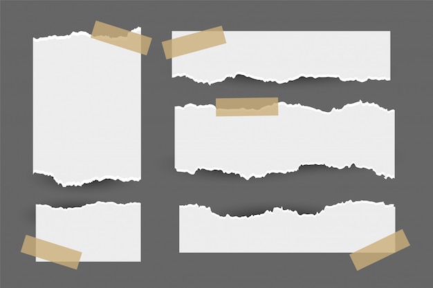 Free Vector set of torn ripped paper sheets with sticker