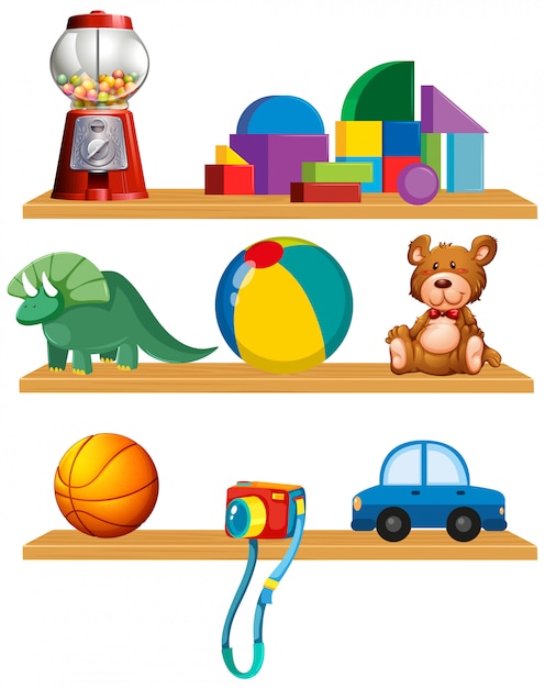 Free Vector set of toys in the shelf