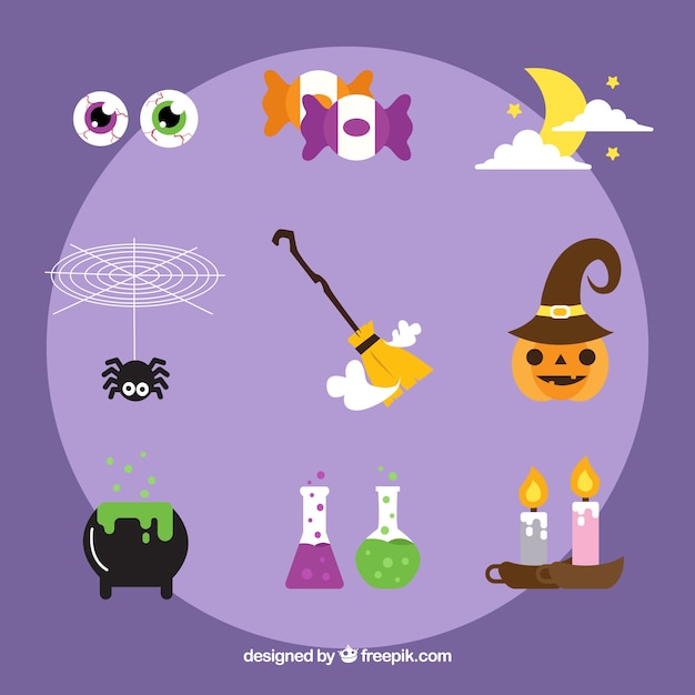 Free Vector set of traditional halloween elements