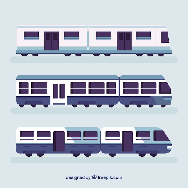 Set of trains in blue tones