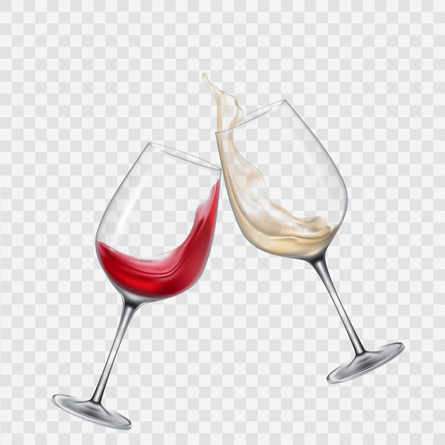 Free Vector set transparent glasses with white and red wine