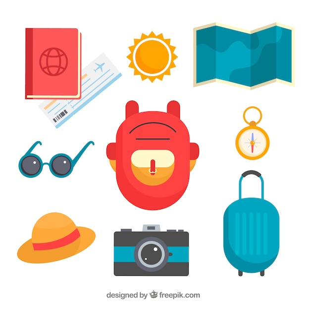 Set of travel elements in flat style